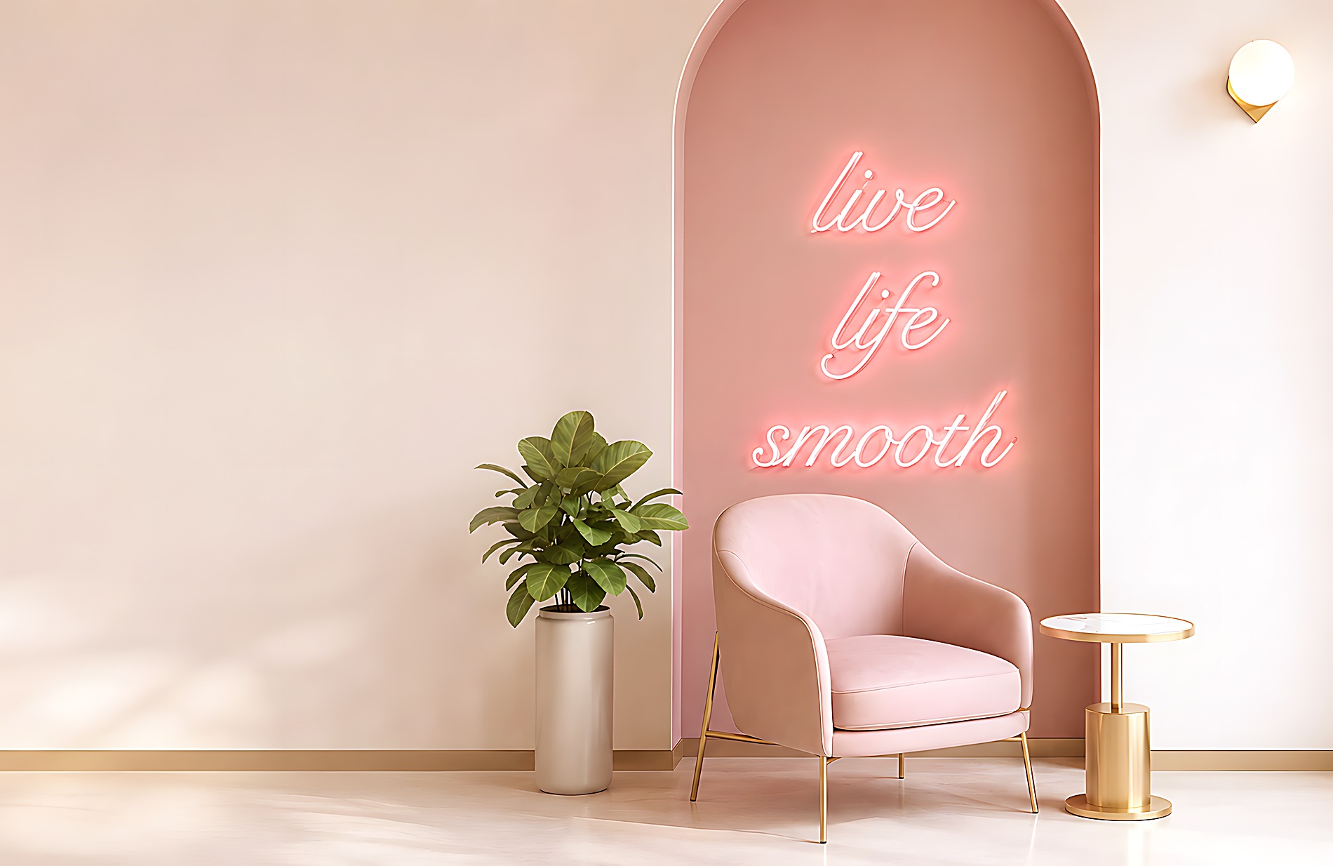 The Wax Factory treatment room with a ‘live life smooth’ neon sign